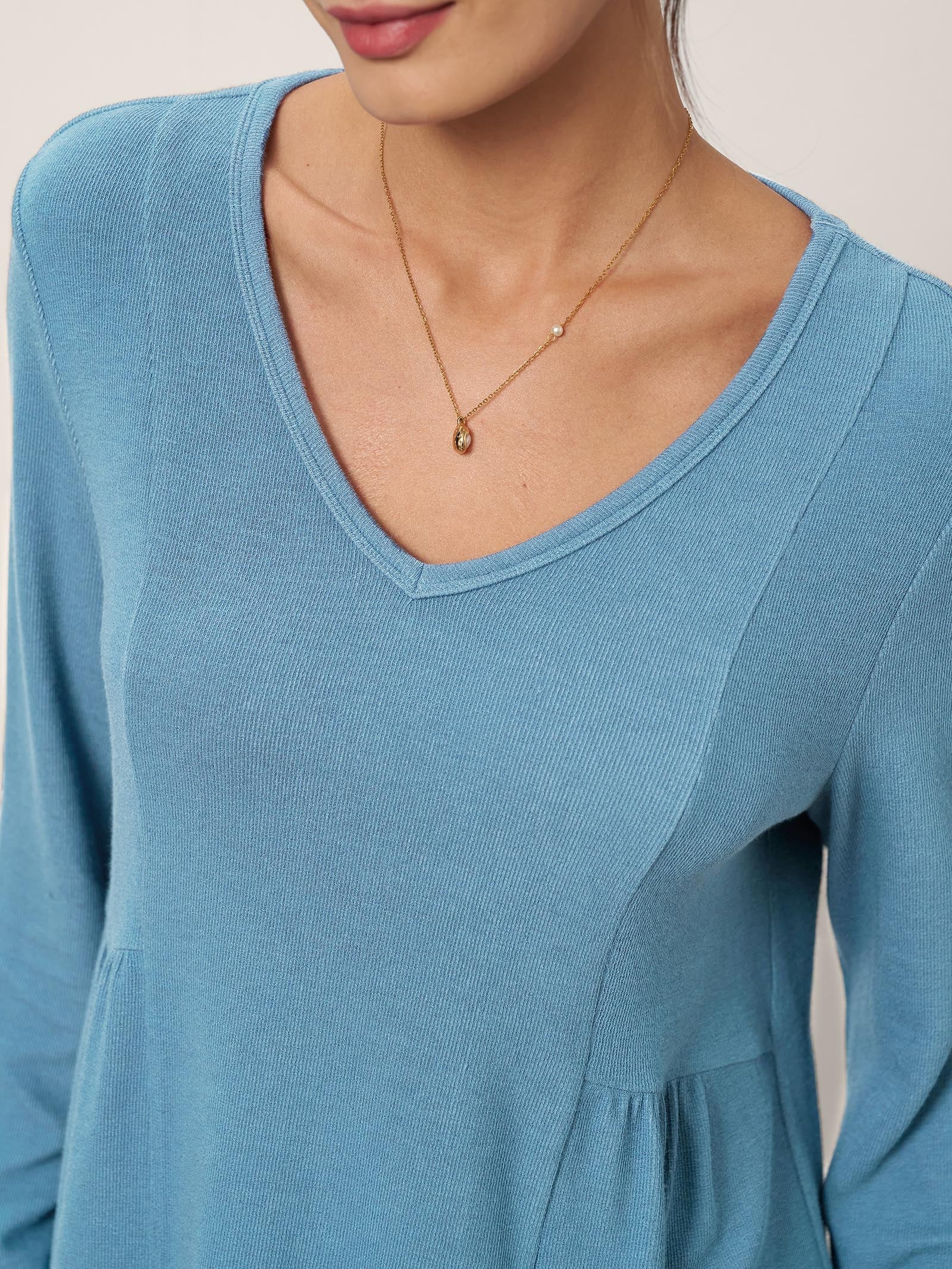 Wool-Blend Sweetheart Pleated Long Sleeve Top AMBER by LINTICO