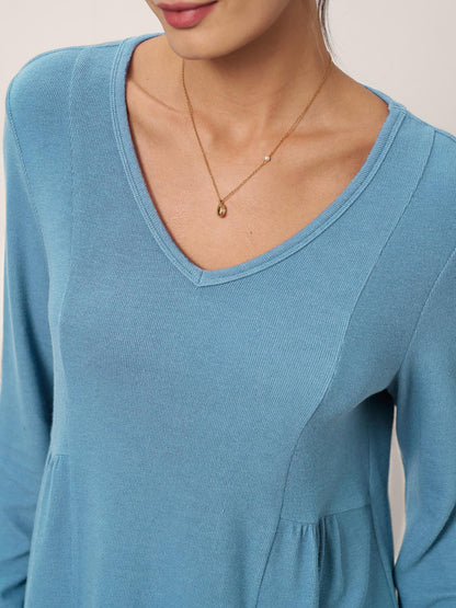 Wool-Blend Sweetheart Pleated Long Sleeve Top AMBER by LINTICO