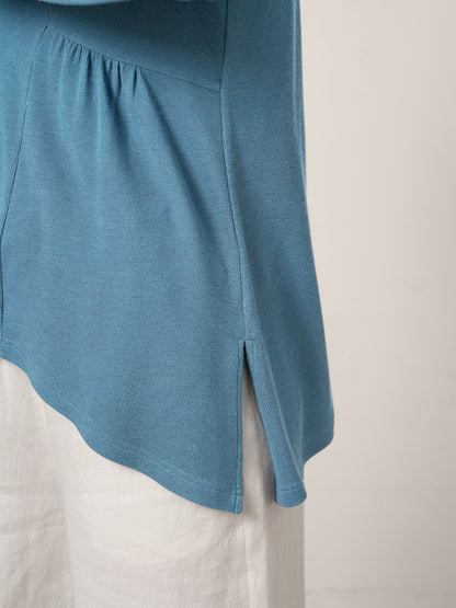 Wool-Blend Sweetheart Pleated Long Sleeve Top AMBER by LINTICO