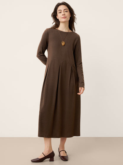 Wool Arc-Panel Sculpted Pleats Midi Dress CALISTA by LINTICO