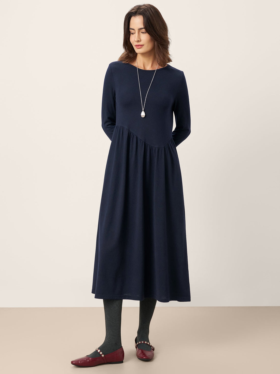 Wool Asymmetric Curved-Cut Maxi Dress CALLIE by LINTICO