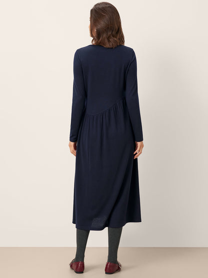 Wool Asymmetric Curved-Cut Maxi Dress CALLIE by LINTICO