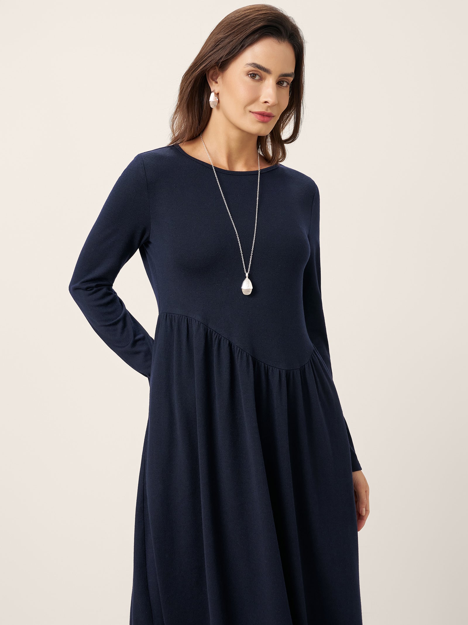 Wool Asymmetric Curved-Cut Maxi Dress CALLIE by LINTICO