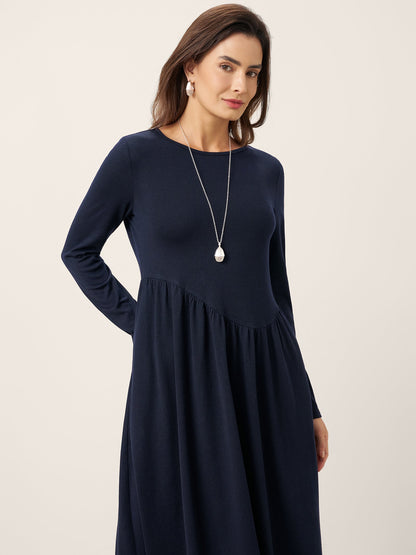 Wool Asymmetric Curved-Cut Maxi Dress CALLIE by LINTICO