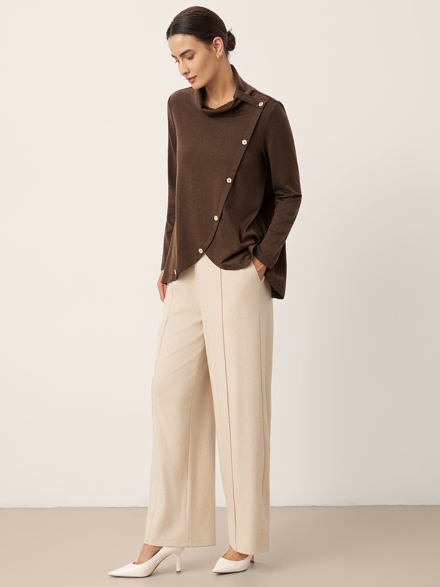 Wool Asymmetric Hem Long Sleeve Top CHARITY by LINTICO