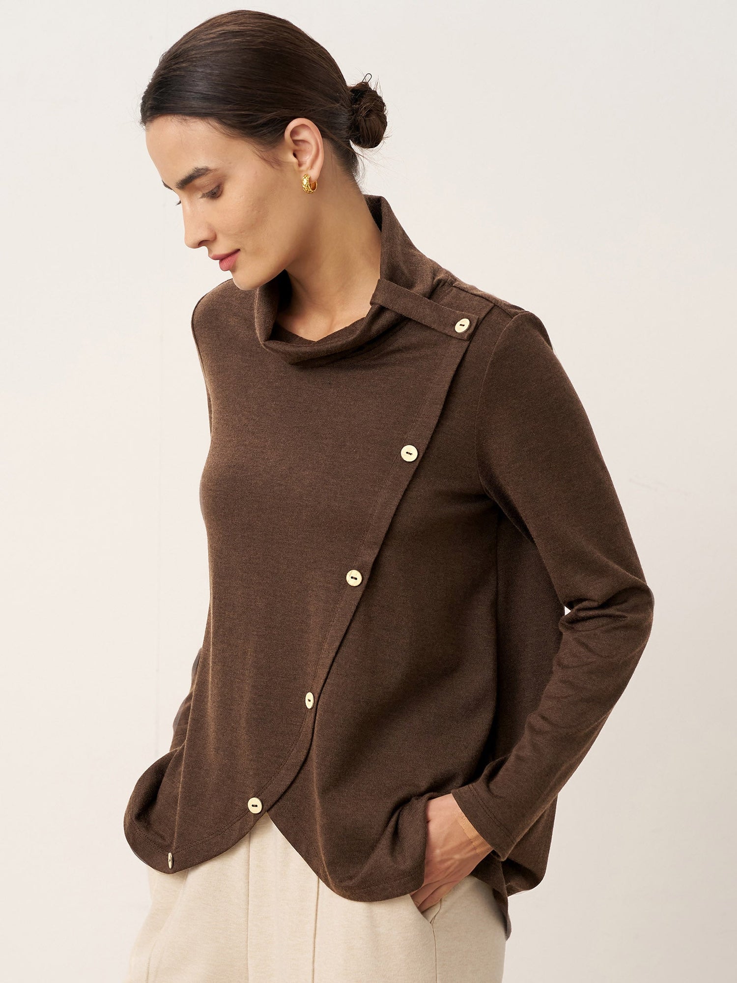 Wool Asymmetric Hem Long Sleeve Top CHARITY by LINTICO