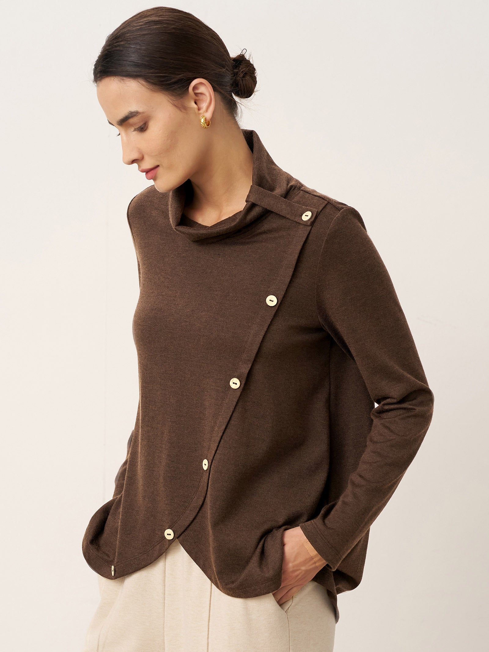 Wool Asymmetric Hem Long Sleeve Top CHARITY by LINTICO