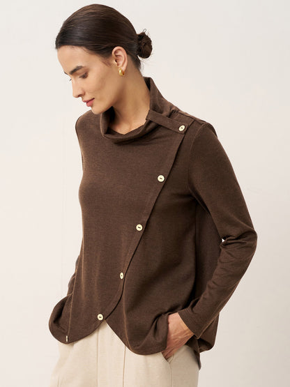 Wool Asymmetric Hem Long Sleeve Top CHARITY by LINTICO