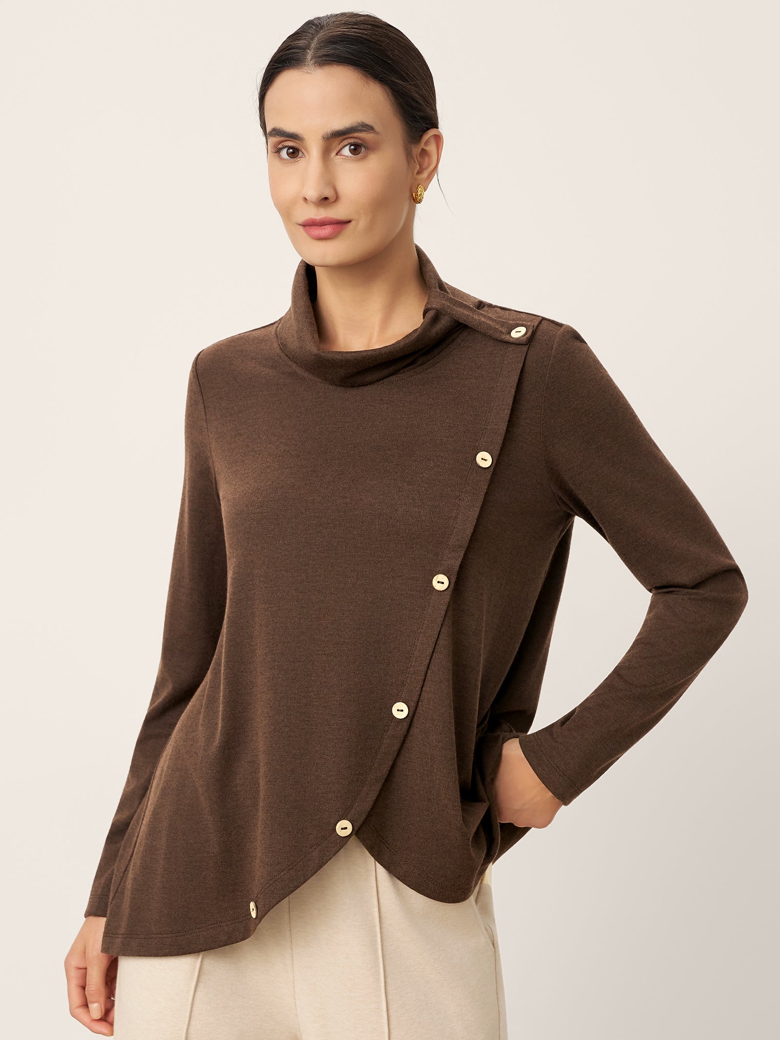 Wool Asymmetric Hem Long Sleeve Top CHARITY by LINTICO