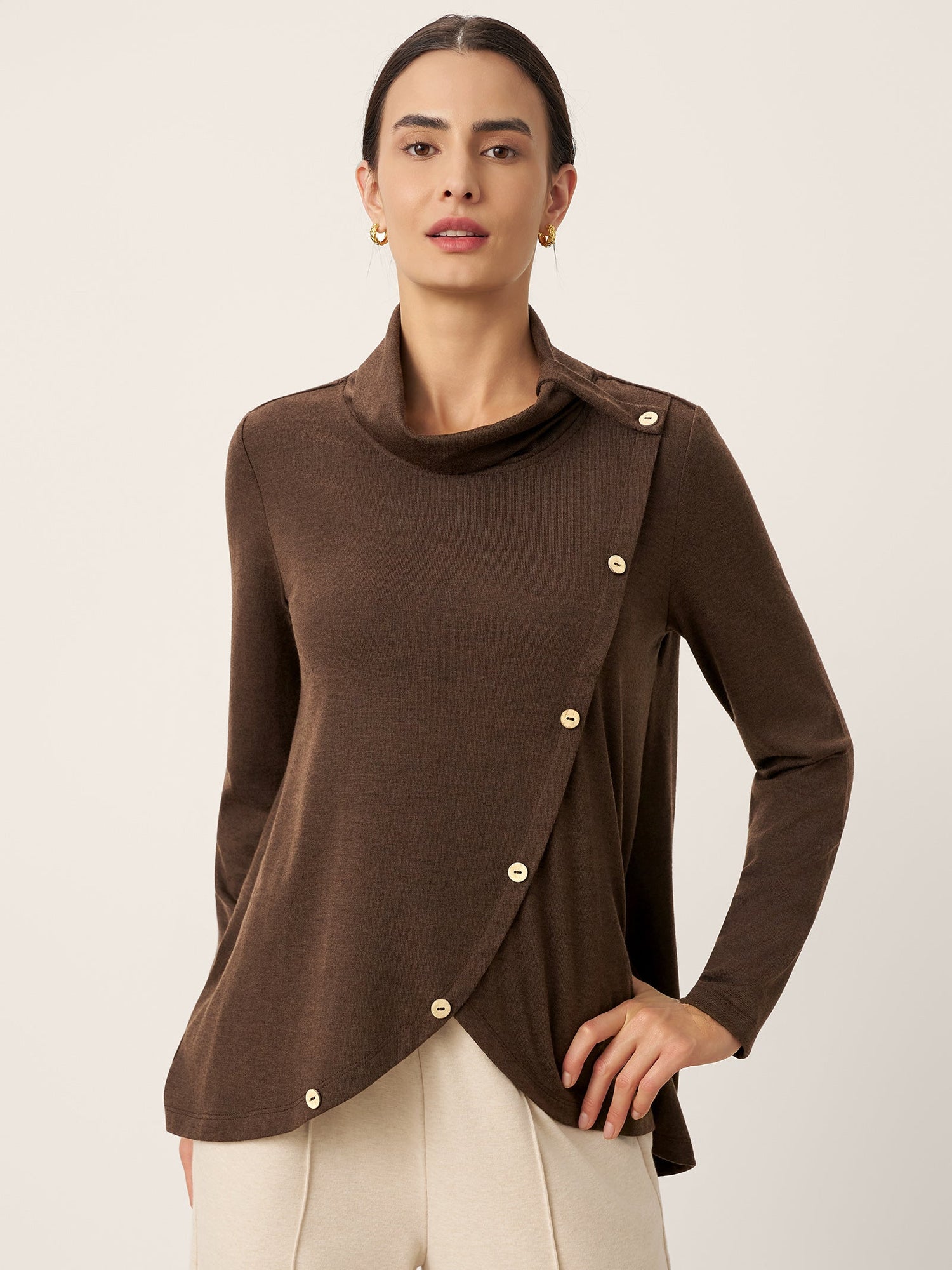 Wool Asymmetric Hem Long Sleeve Top CHARITY by LINTICO
