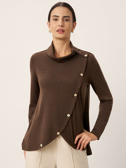 Wool Asymmetric Hem Long Sleeve Top CHARITY by LINTICO