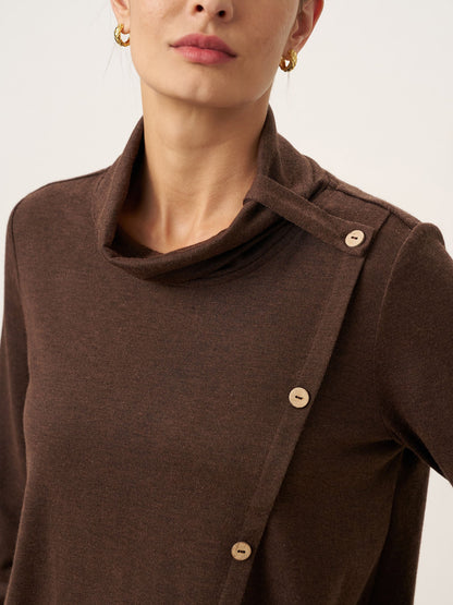 Wool Asymmetric Hem Long Sleeve Top CHARITY by LINTICO