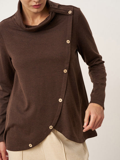 Wool Asymmetric Hem Long Sleeve Top CHARITY by LINTICO