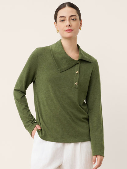 Wool Asymmetric Lapel Fruit Button Decor Top YSABEL by LINTICO
