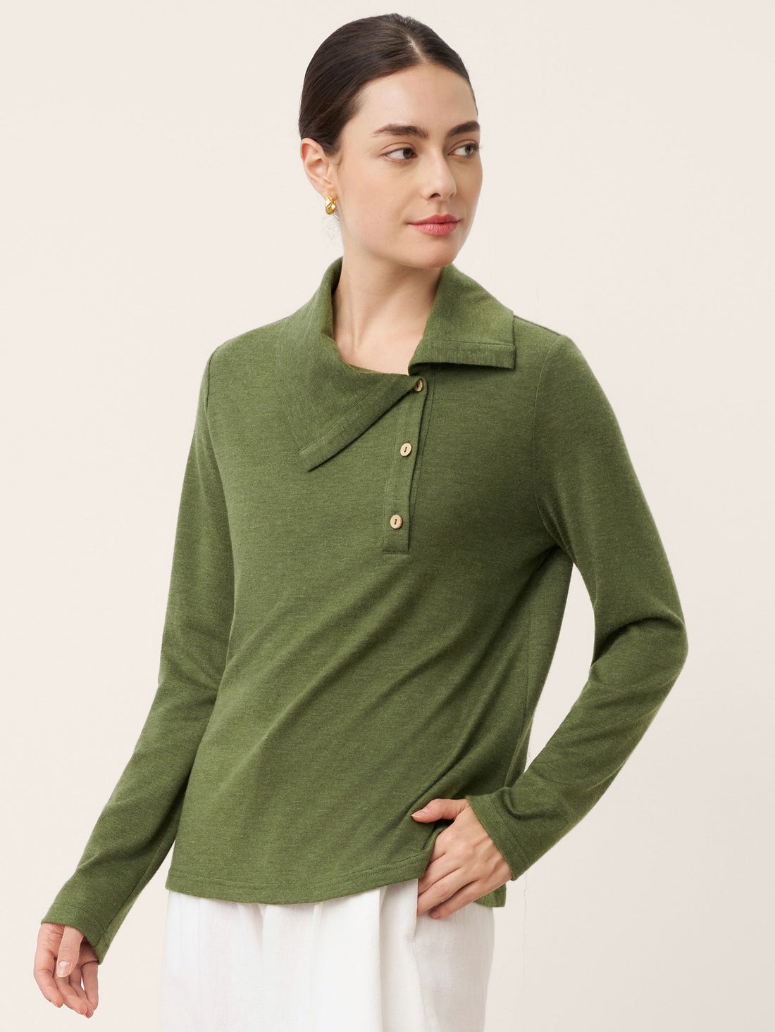 Wool Asymmetric Lapel Fruit Button Decor Top YSABEL by LINTICO