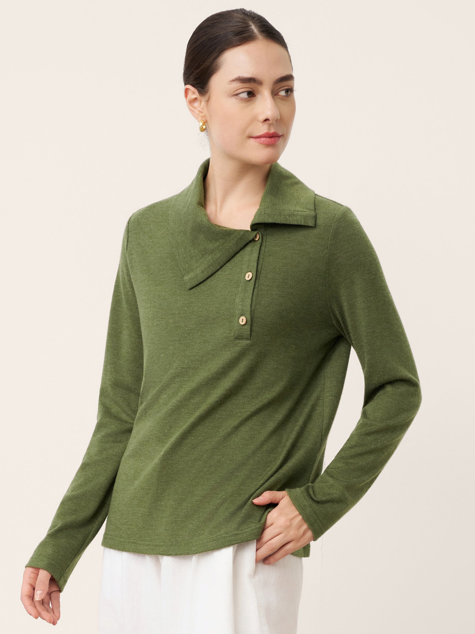 Wool Asymmetric Lapel Fruit Button Decor Top YSABEL by LINTICO