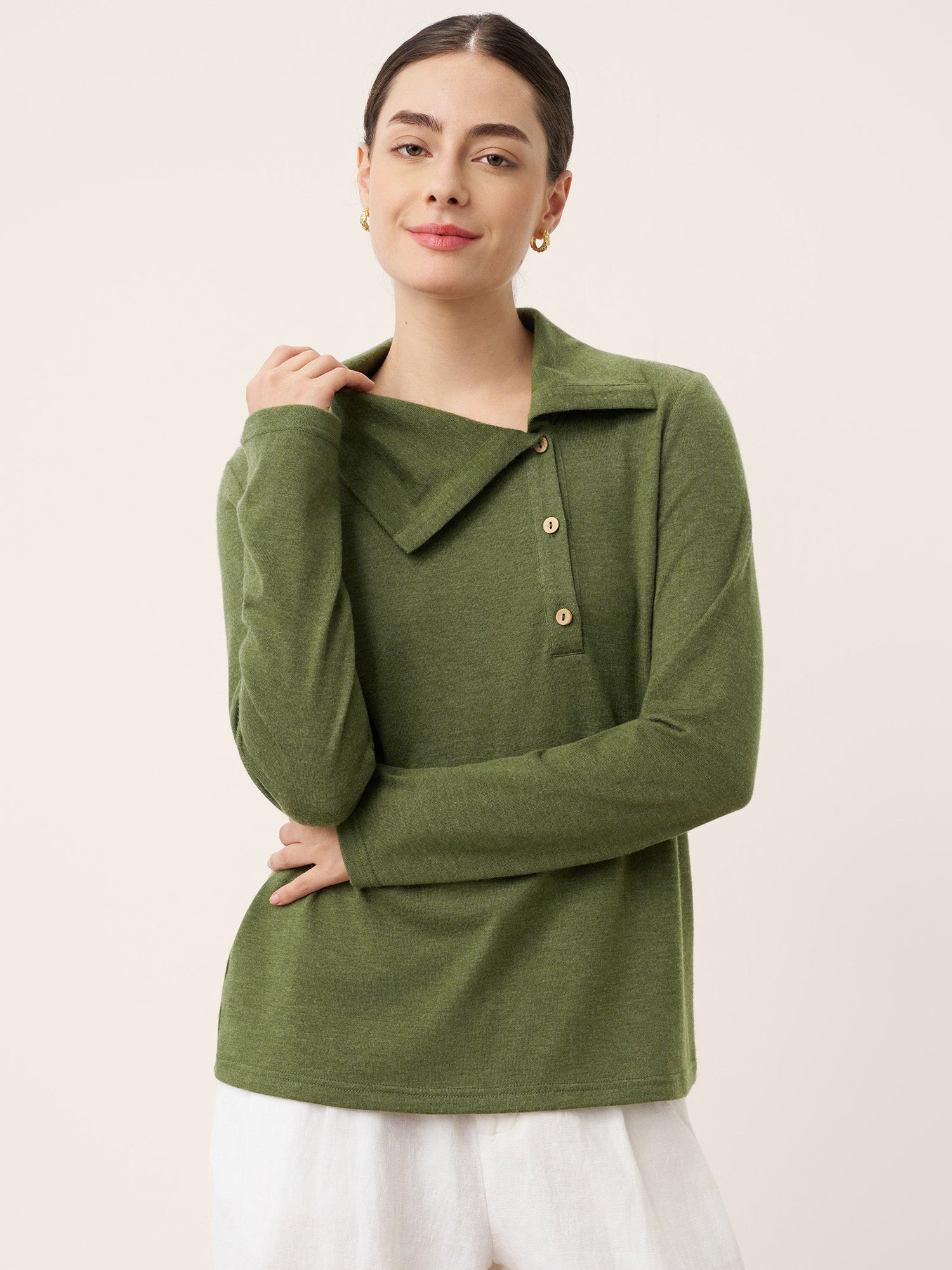 Wool Asymmetric Lapel Fruit Button Decor Top YSABEL by LINTICO