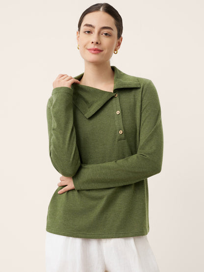 Wool Asymmetric Lapel Fruit Button Decor Top YSABEL by LINTICO