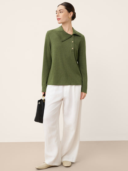 Wool Asymmetric Lapel Fruit Button Decor Top YSABEL by LINTICO