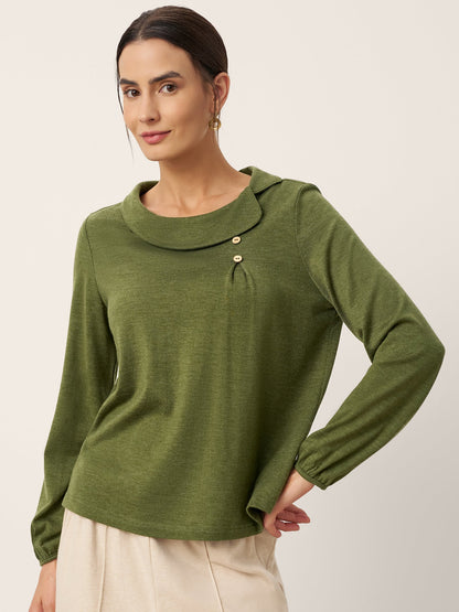 Wool Asymmetric Pleated Long-Sleeve Top ARLETTE  DestGlow