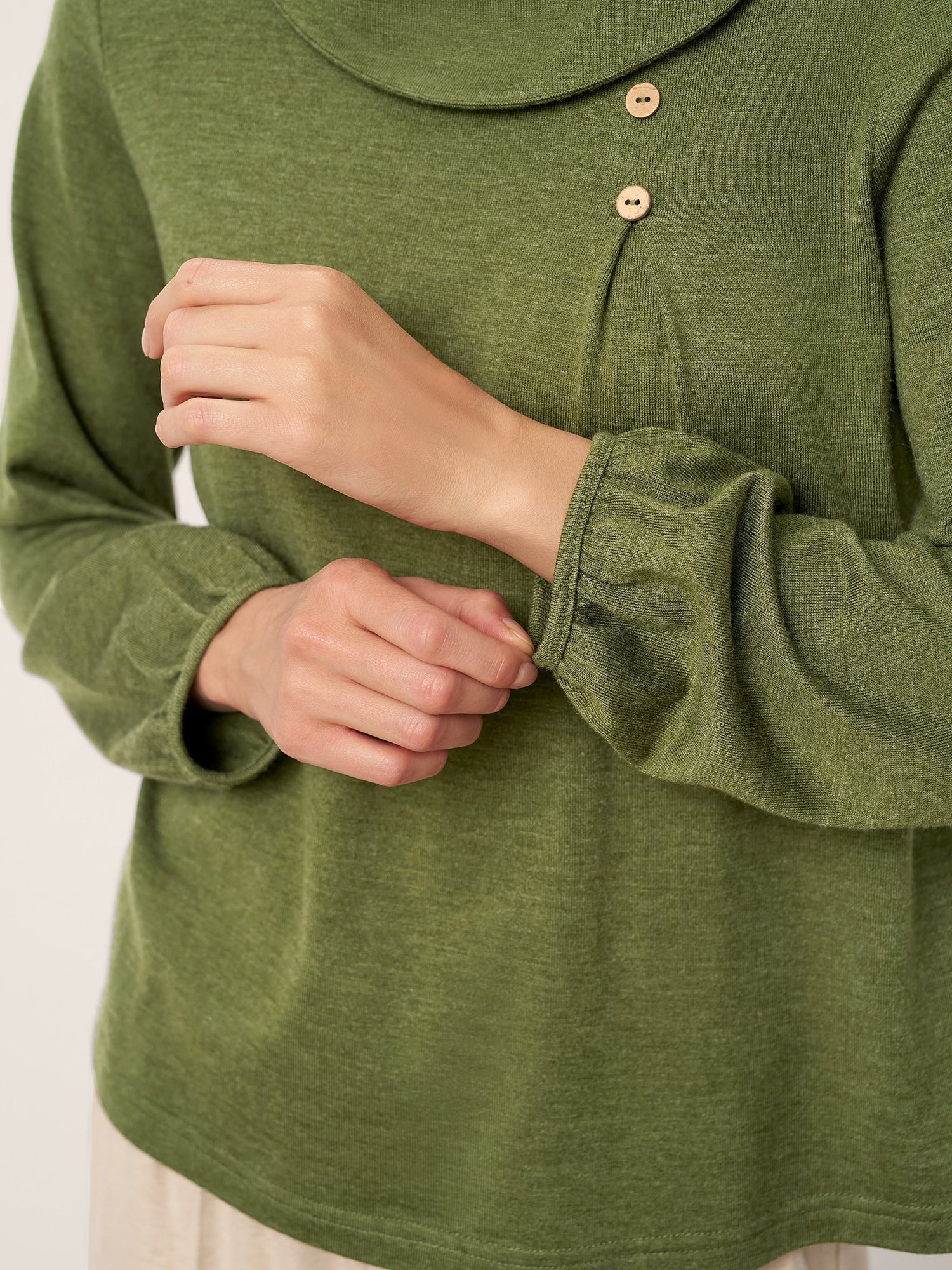 Wool Asymmetric Pleated Long-Sleeve Top ARLETTE  DestGlow