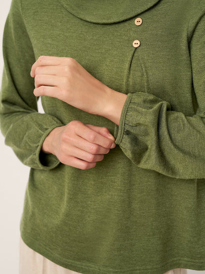 Wool Asymmetric Pleated Long-Sleeve Top ARLETTE  DestGlow