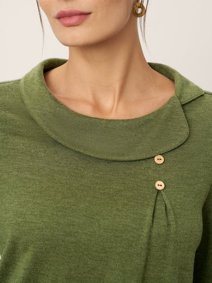 Wool Asymmetric Pleated Long-Sleeve Top ARLETTE  DestGlow