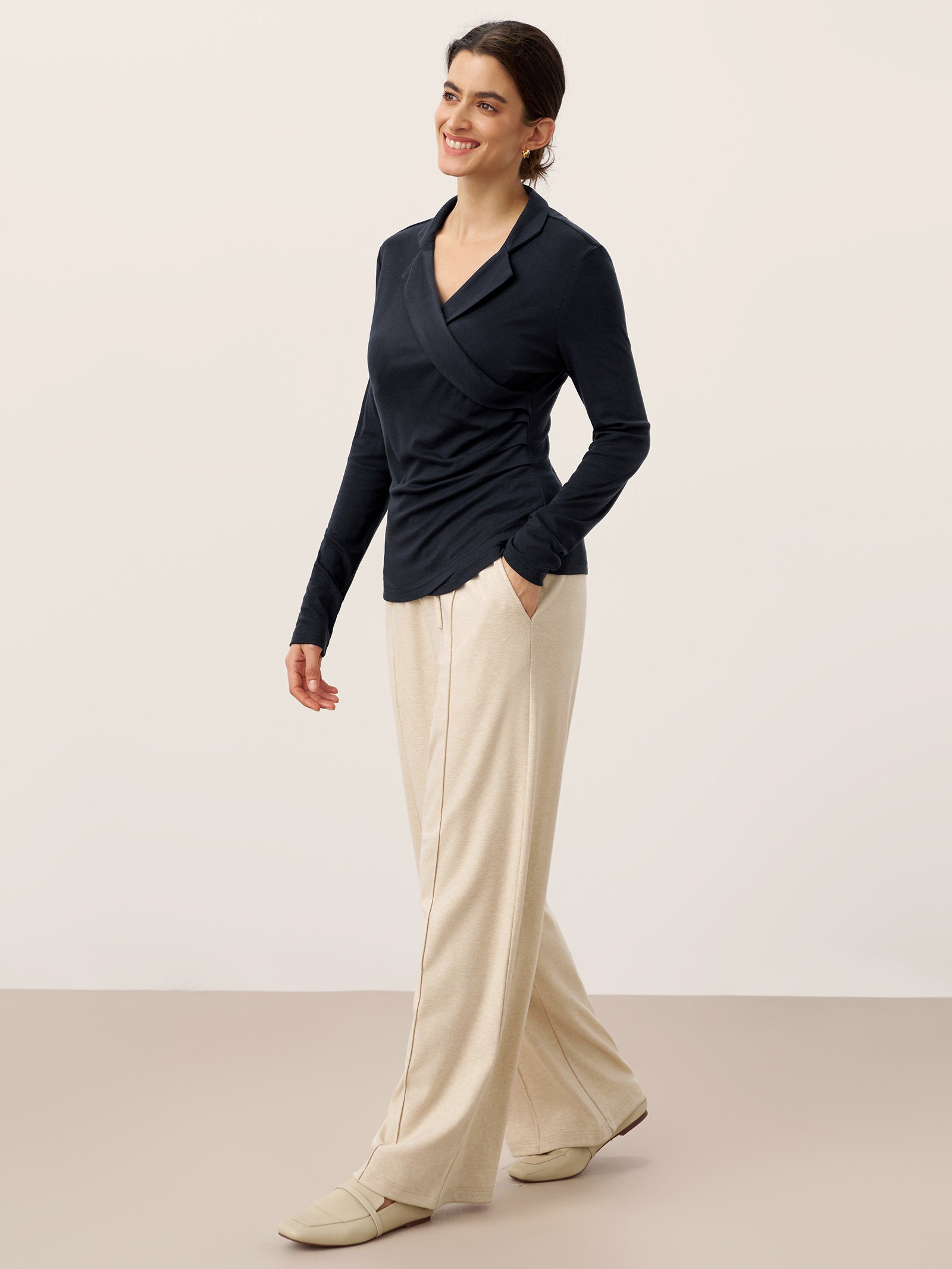 Wool Asymmetric Side Ruched Stretch Top BRIONY by LINTICO