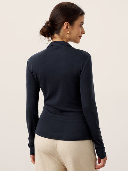 Wool Asymmetric Side Ruched Stretch Top BRIONY by LINTICO