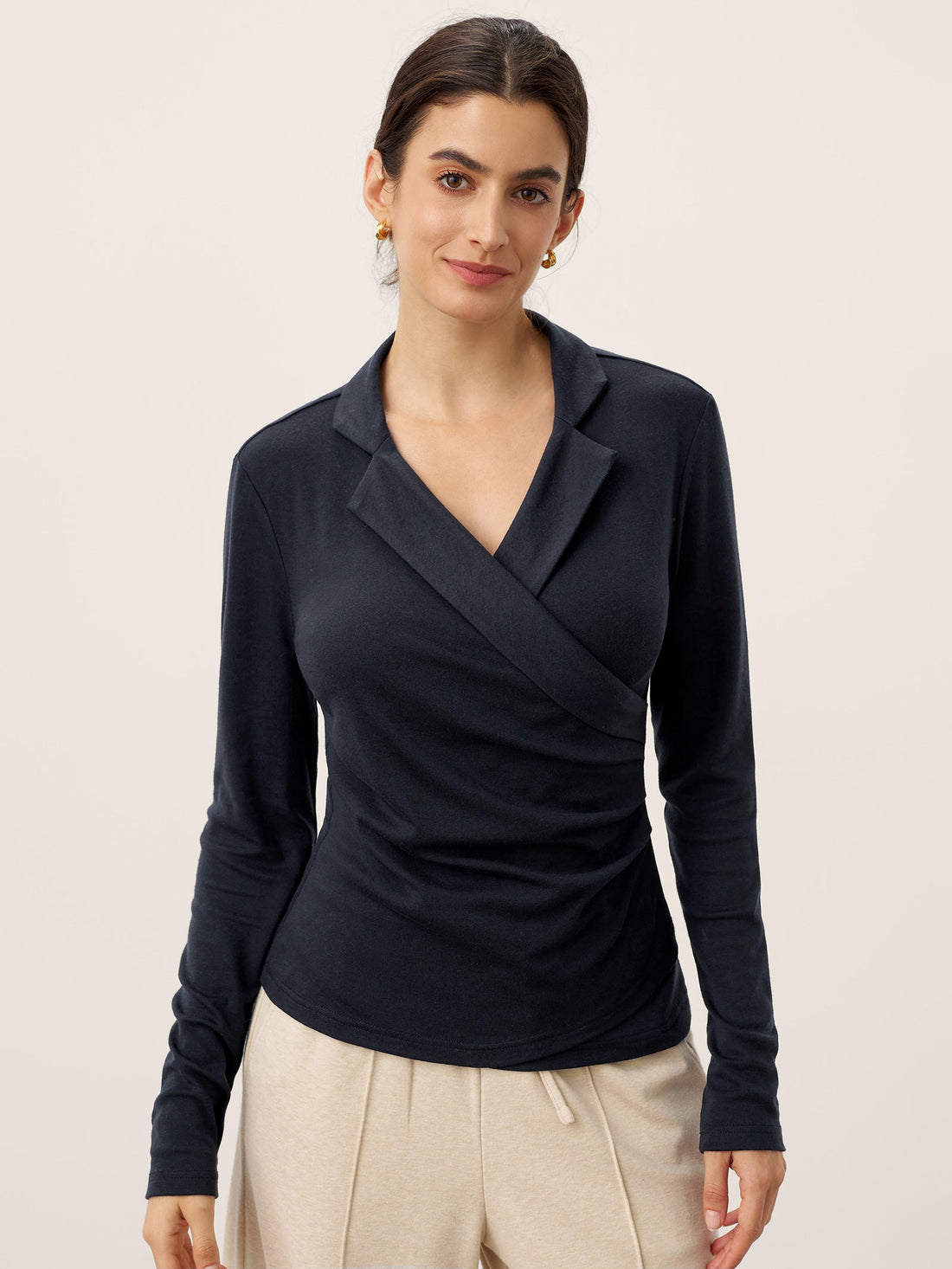 Wool Asymmetric Side Ruched Stretch Top BRIONY by LINTICO