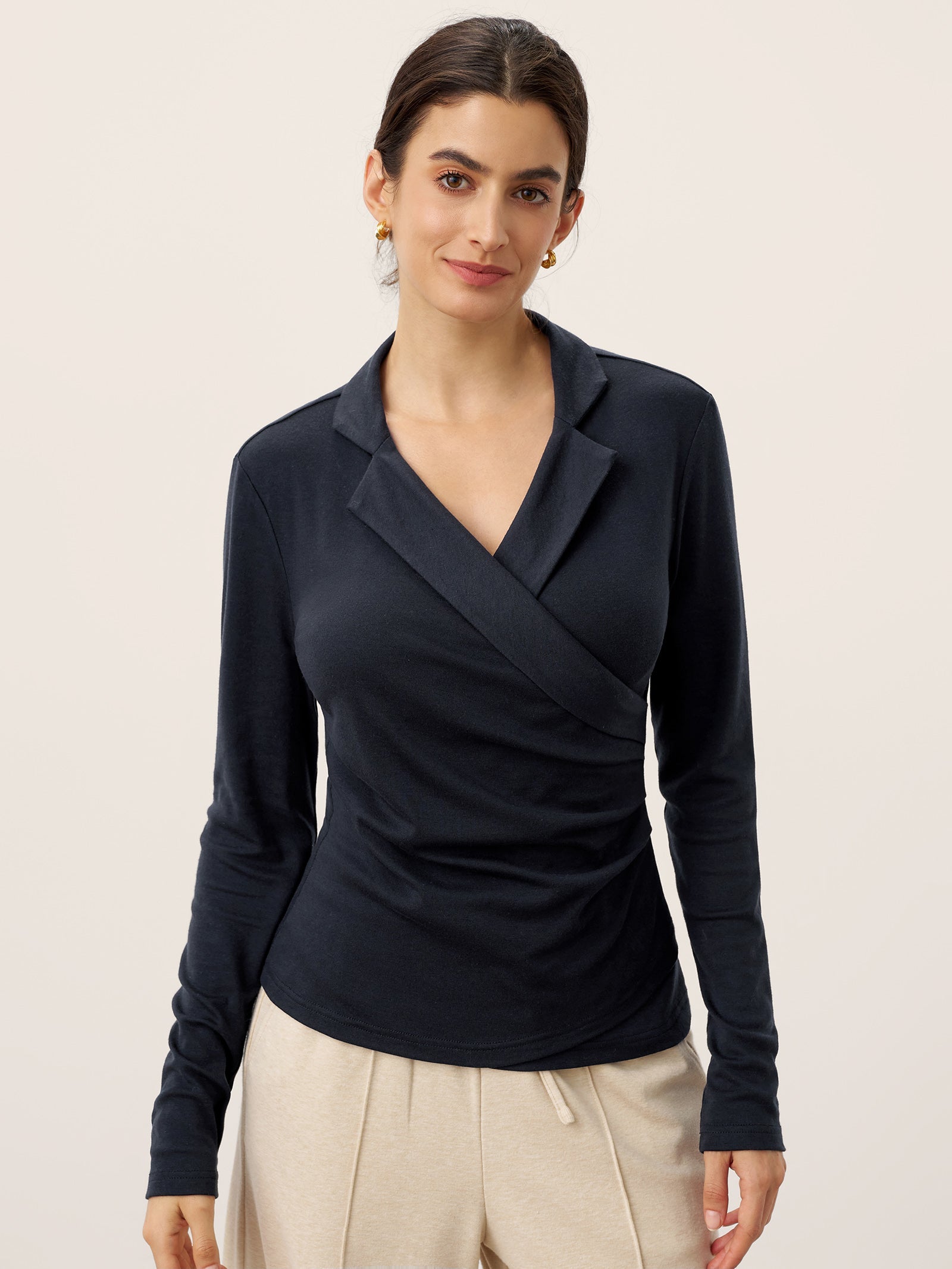 Wool Asymmetric Side Ruched Stretch Top BRIONY by LINTICO