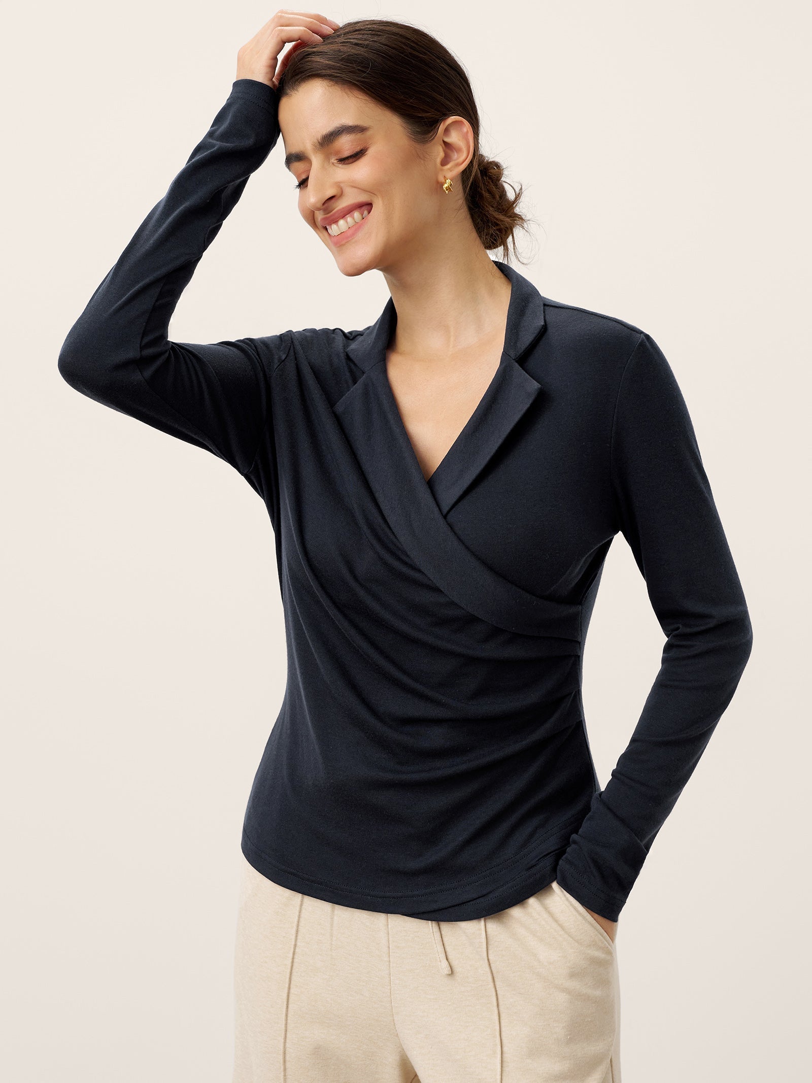Wool Asymmetric Side Ruched Stretch Top BRIONY by LINTICO