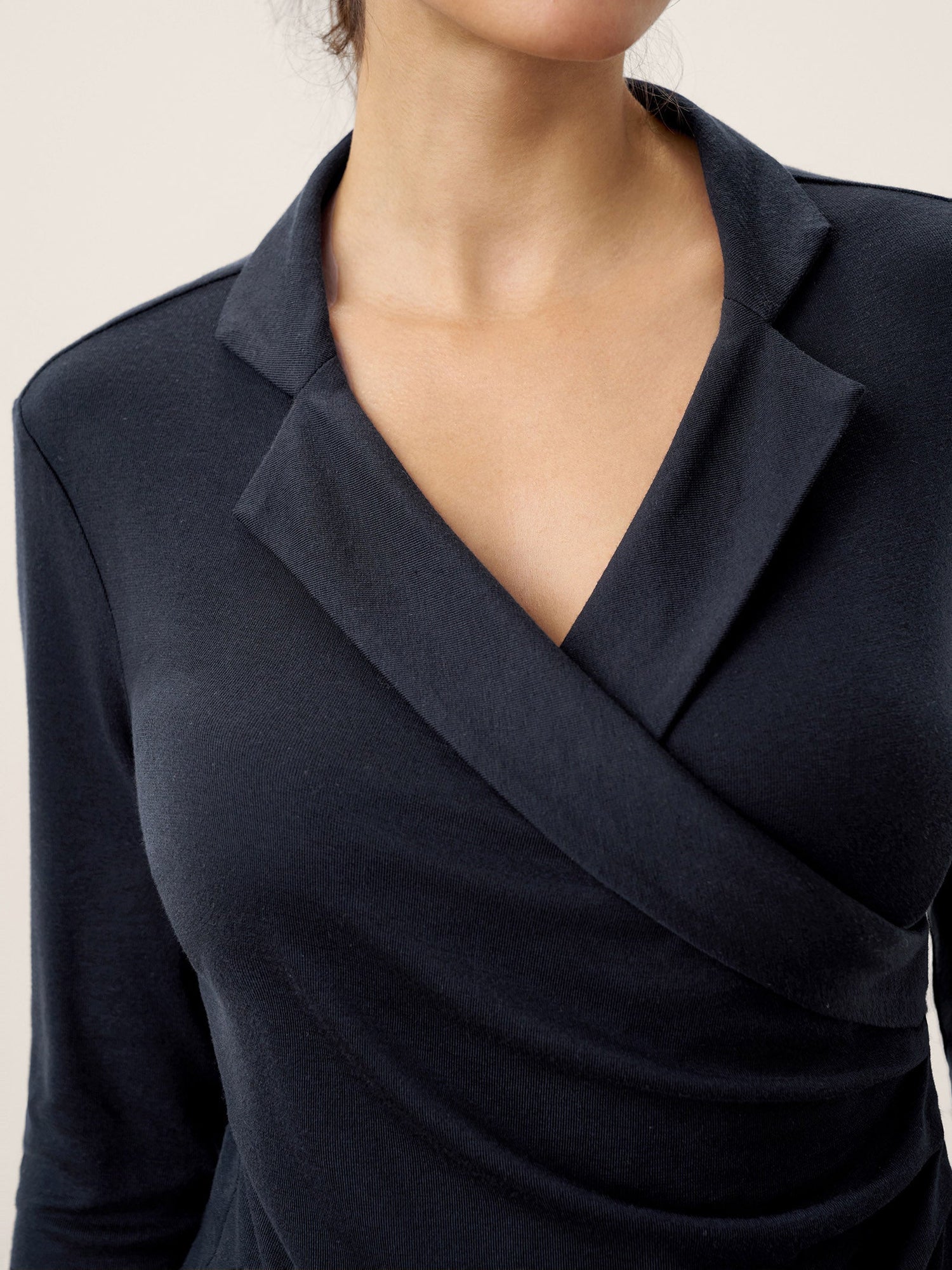 Wool Asymmetric Side Ruched Stretch Top BRIONY by LINTICO