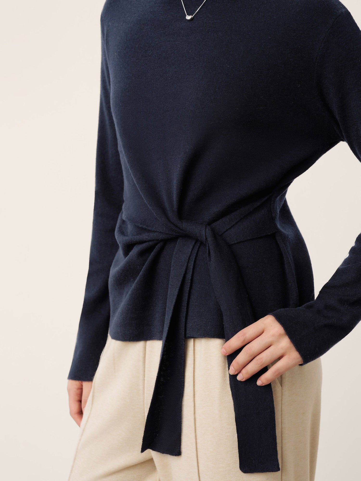 Merino Wool Belted Waist Boat Neck Top NATALIA  DestGlow