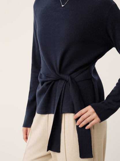 Merino Wool Belted Waist Boat Neck Top NATALIA  DestGlow