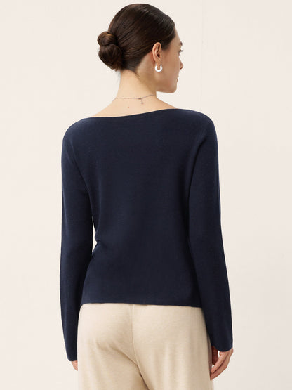 Merino Wool Belted Waist Boat Neck Top NATALIA  DestGlow