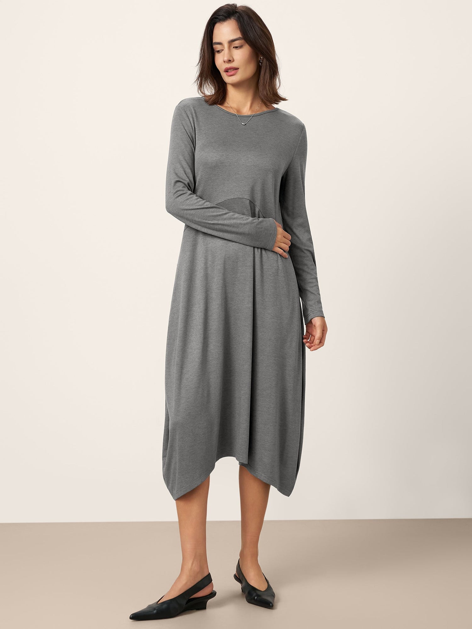 Wool Cocoon Curved Waist Midi Dress FARRAH by LINTICO