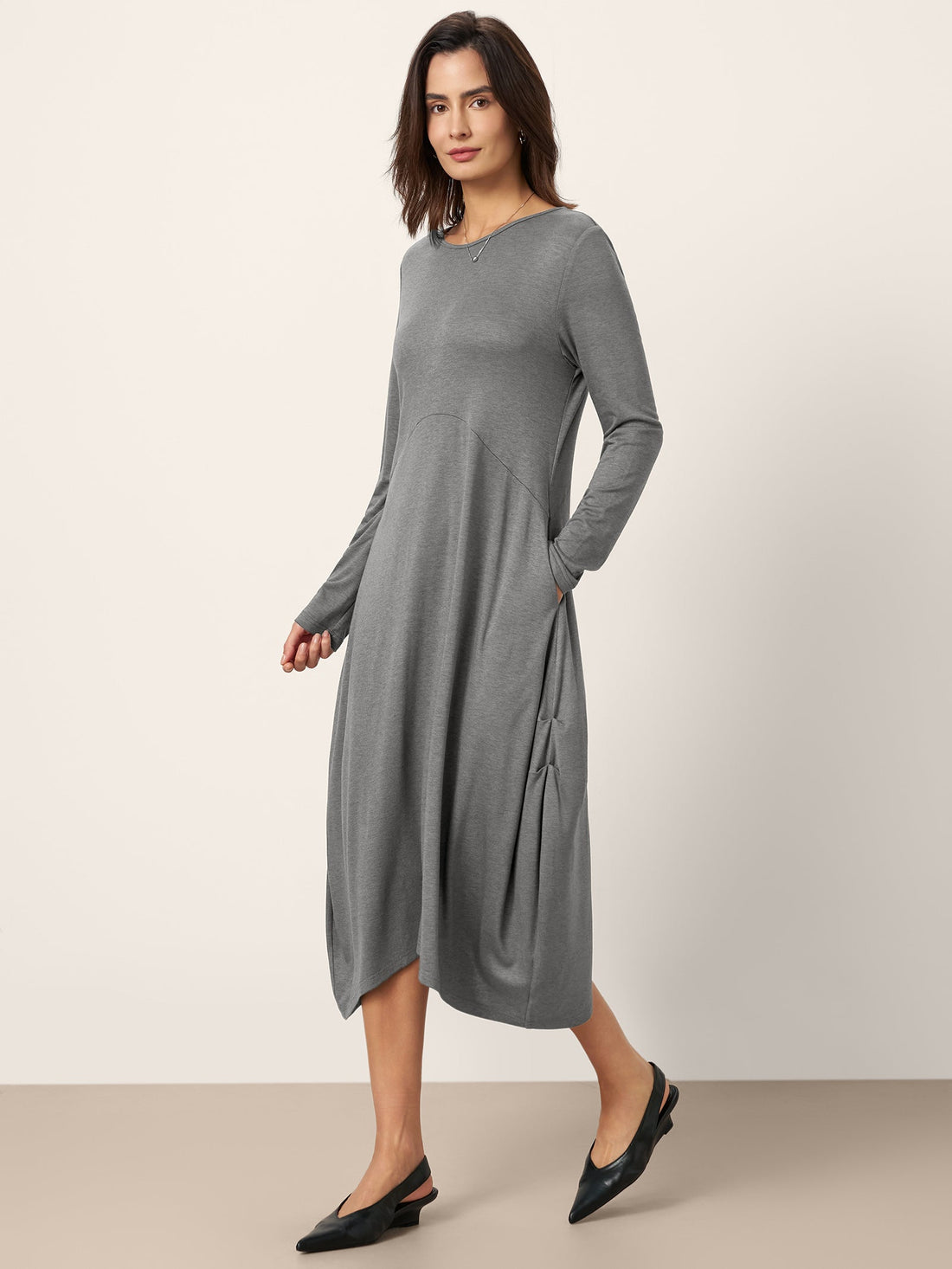 Wool Cocoon Curved Waist Midi Dress FARRAH by LINTICO