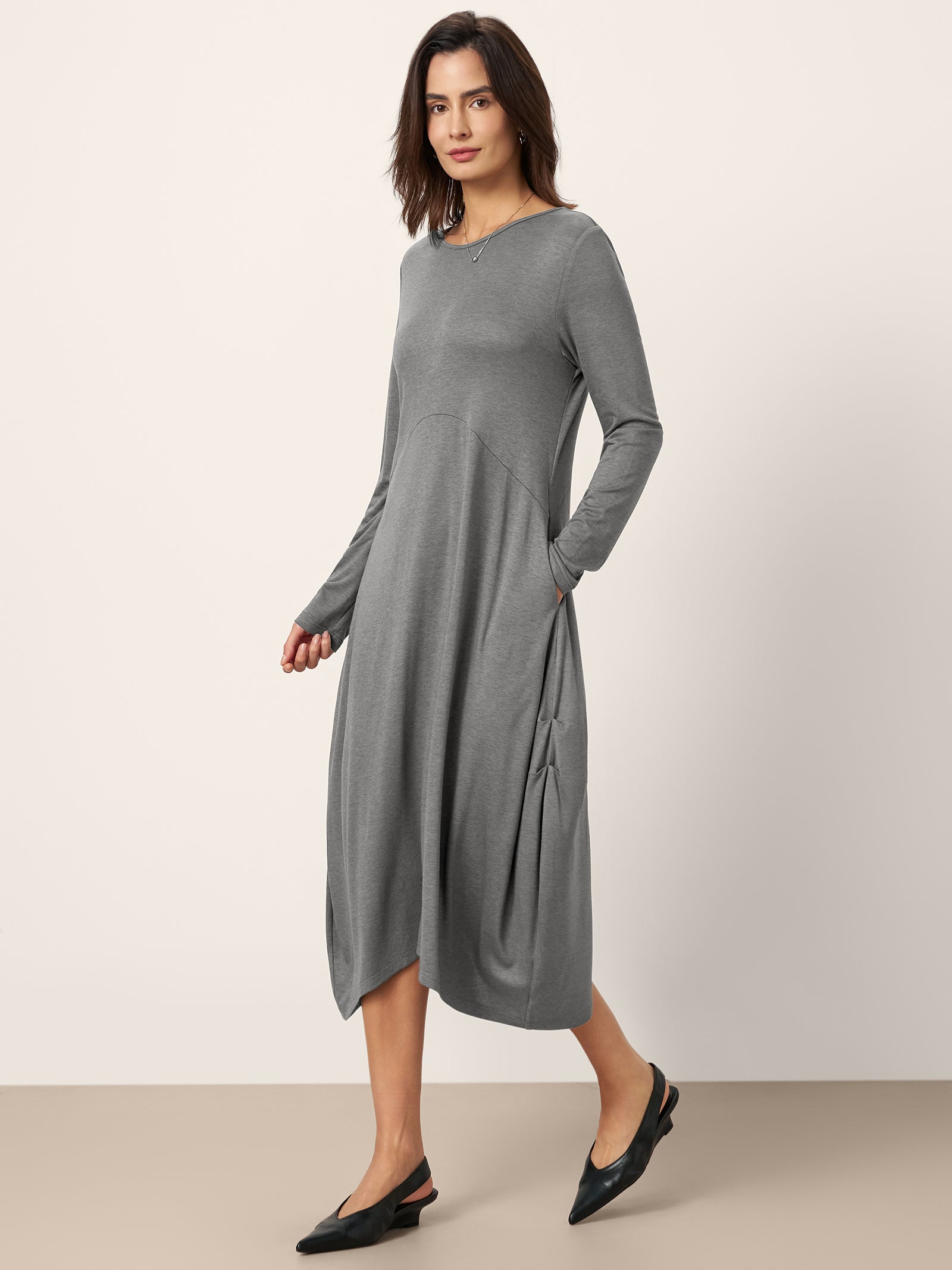 Wool Cocoon Curved Waist Midi Dress FARRAH by LINTICO