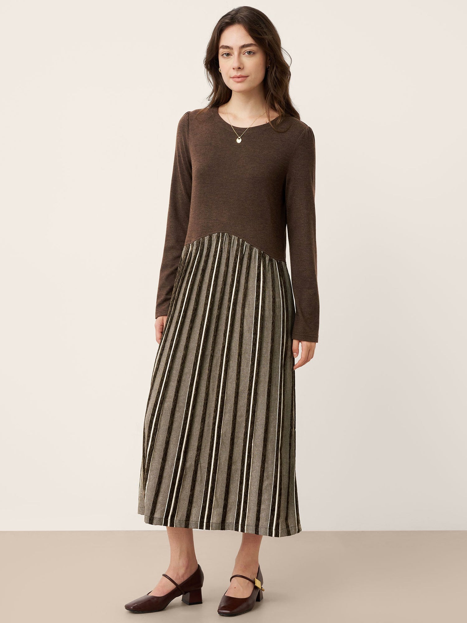 Wool Cotton Panel Crescent Waist Maxi Dress CORALINE by LINTICO