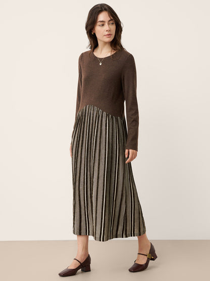 Wool Cotton Panel Crescent Waist Maxi Dress CORALINE by LINTICO