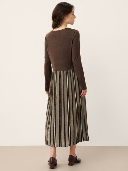 Wool Cotton Panel Crescent Waist Maxi Dress CORALINE by LINTICO