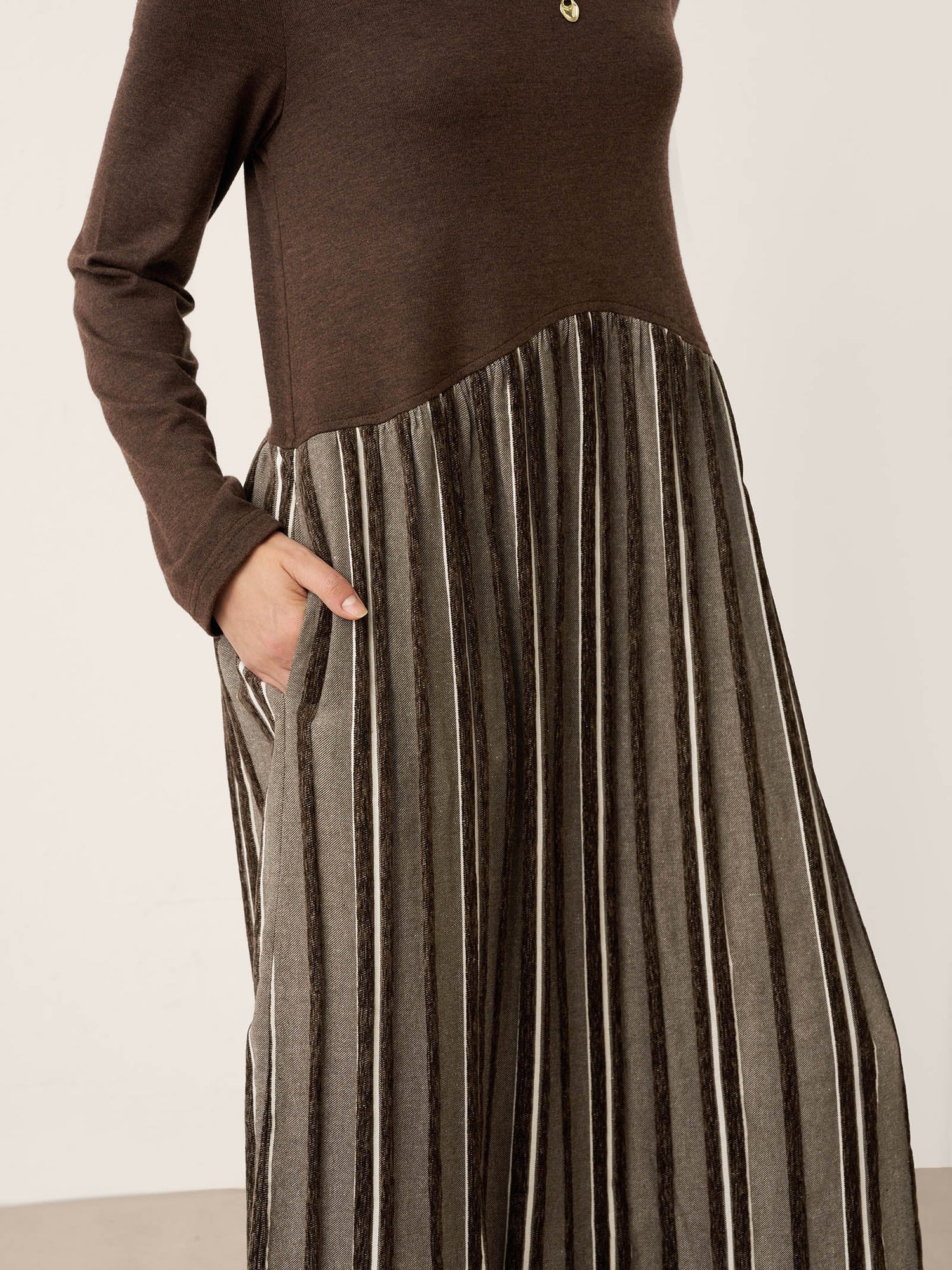 Wool Cotton Panel Crescent Waist Maxi Dress CORALINE by LINTICO