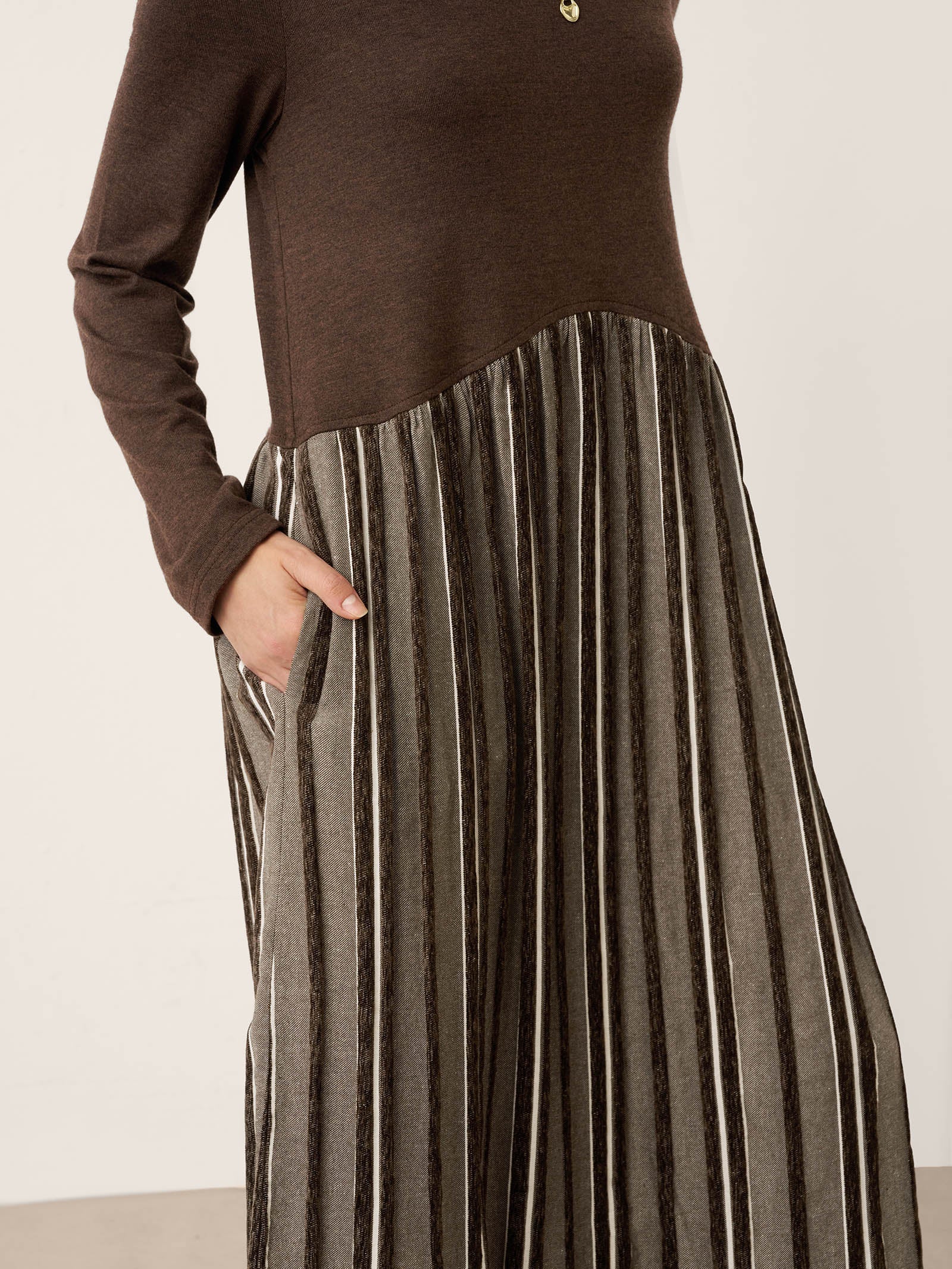 Wool Cotton Panel Crescent Waist Maxi Dress CORALINE by LINTICO