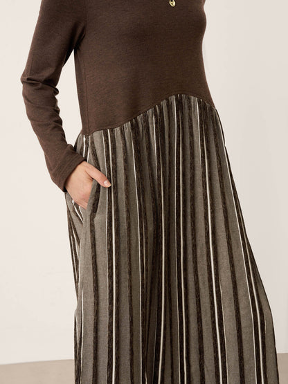 Wool Cotton Panel Crescent Waist Maxi Dress CORALINE by LINTICO