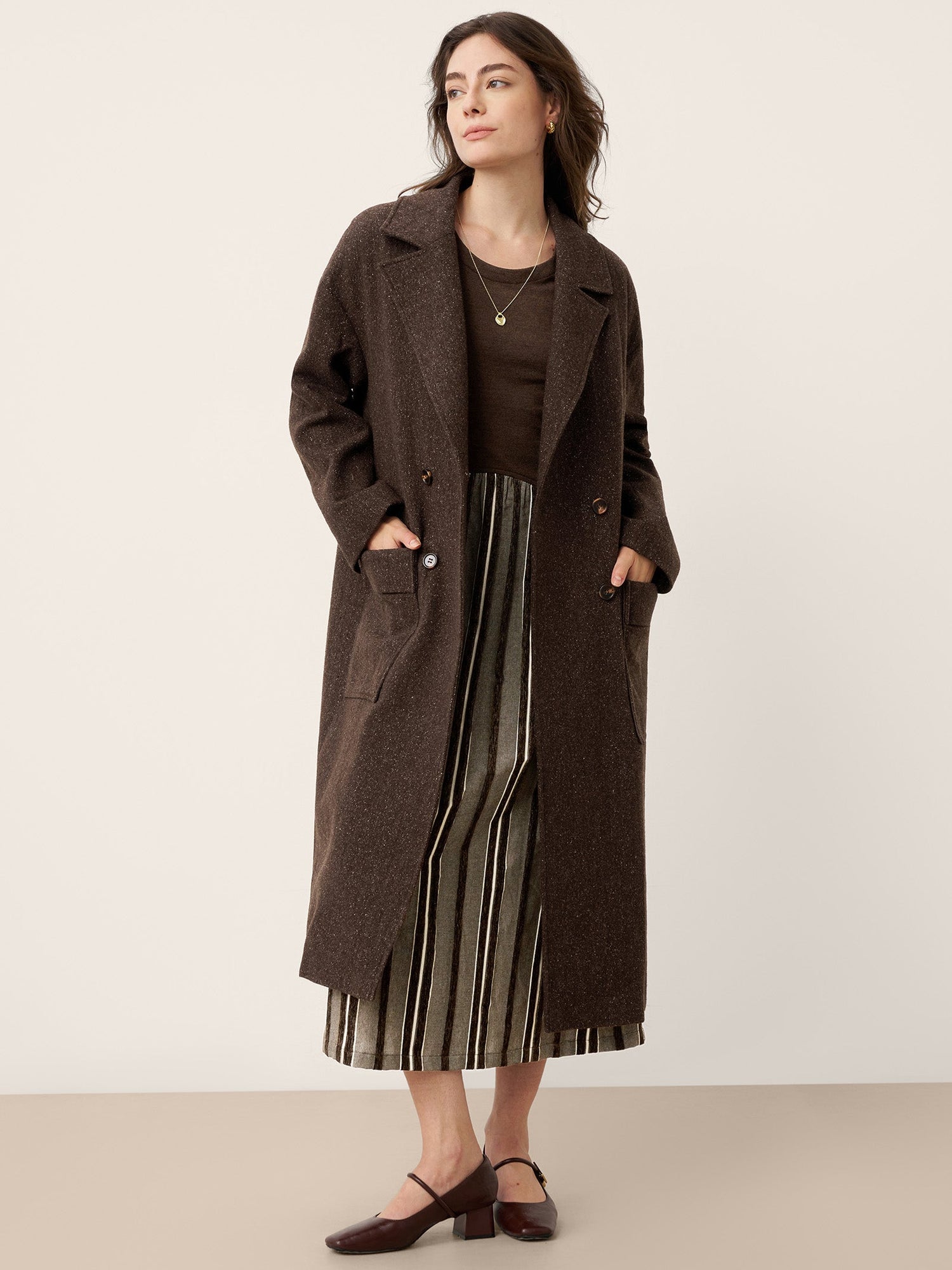 Wool Cotton Panel Crescent Waist Maxi Dress CORALINE by LINTICO