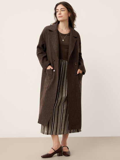 Wool Cotton Panel Crescent Waist Maxi Dress CORALINE by LINTICO