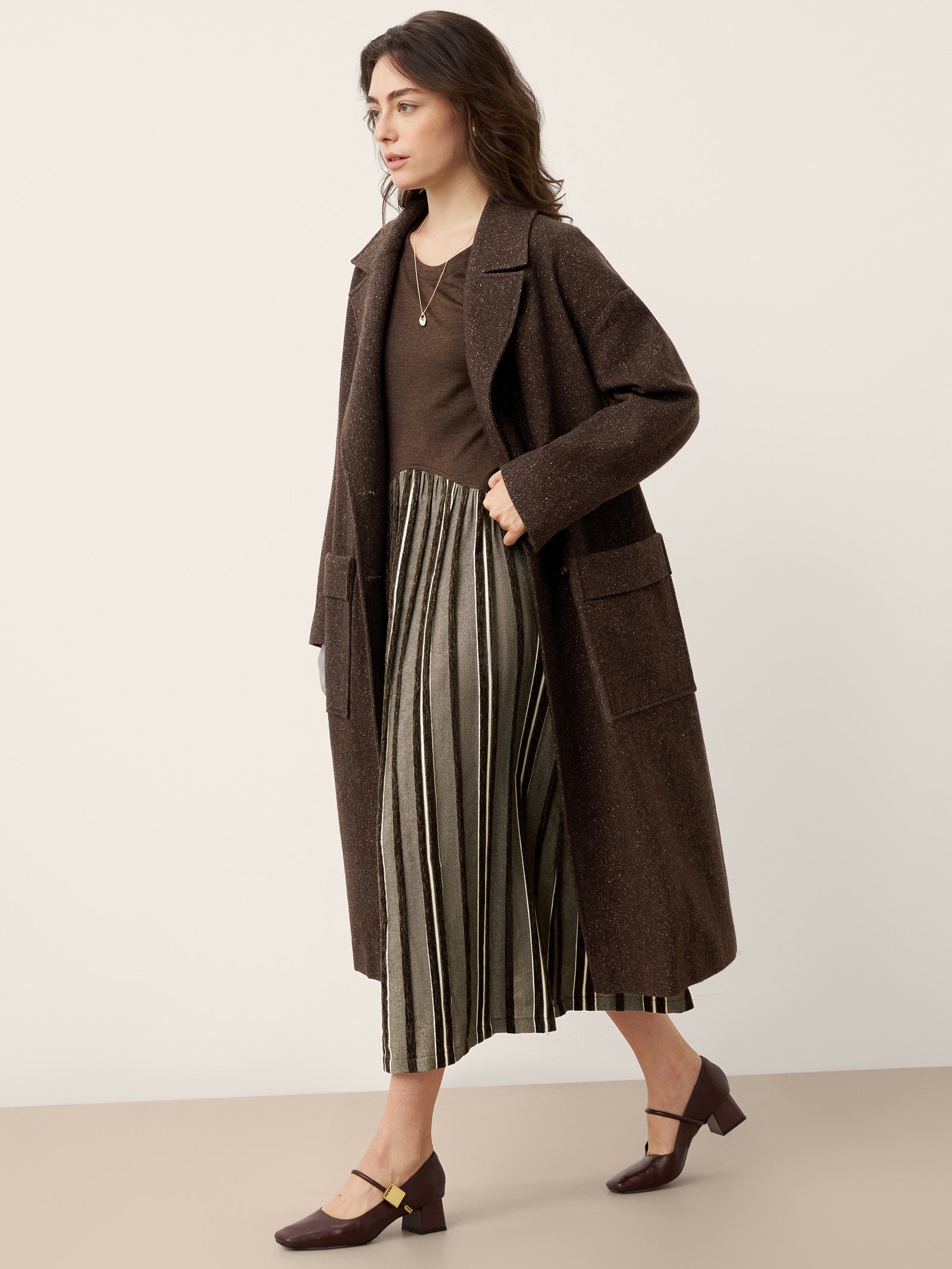 Wool Cotton Panel Crescent Waist Maxi Dress CORALINE by LINTICO
