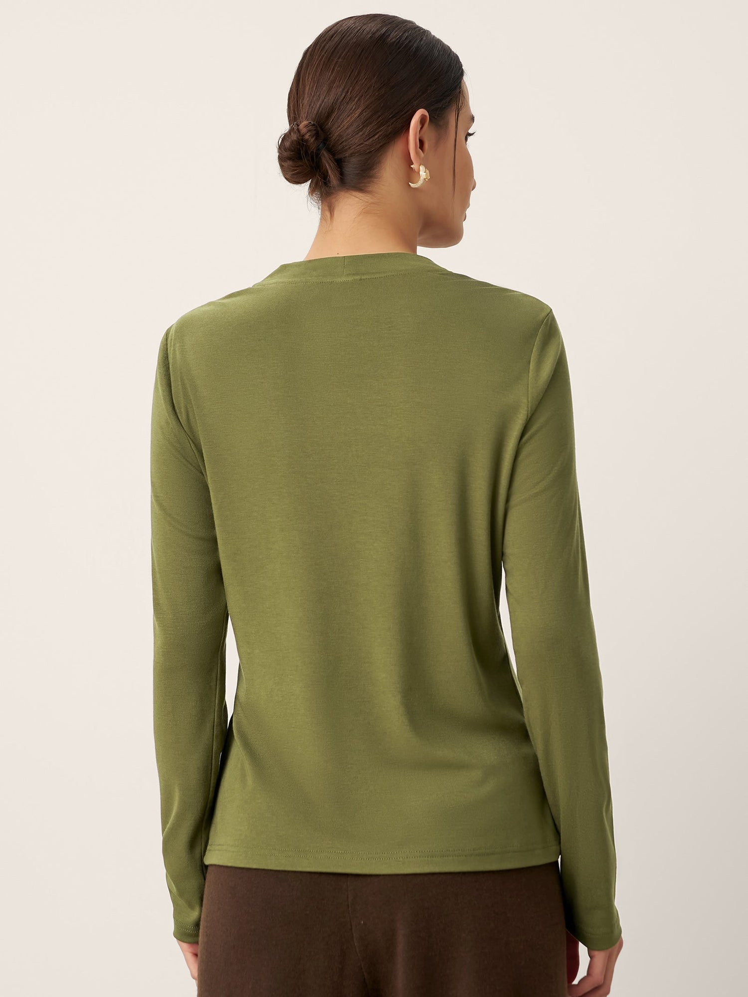 Wool Cowl Drape Stretch Long Sleeve Top INEKE by LINTICO