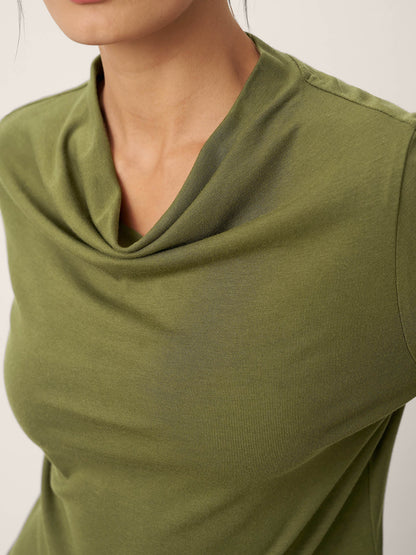 Wool Cowl Drape Stretch Long Sleeve Top INEKE by LINTICO